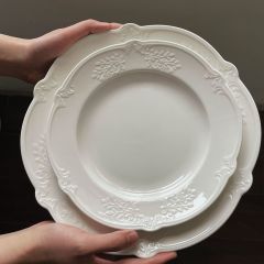 French embossed patterned ceramic dinner plate, vintage ceramic lace plate, ceramic plate, steak plate, dessert plate
