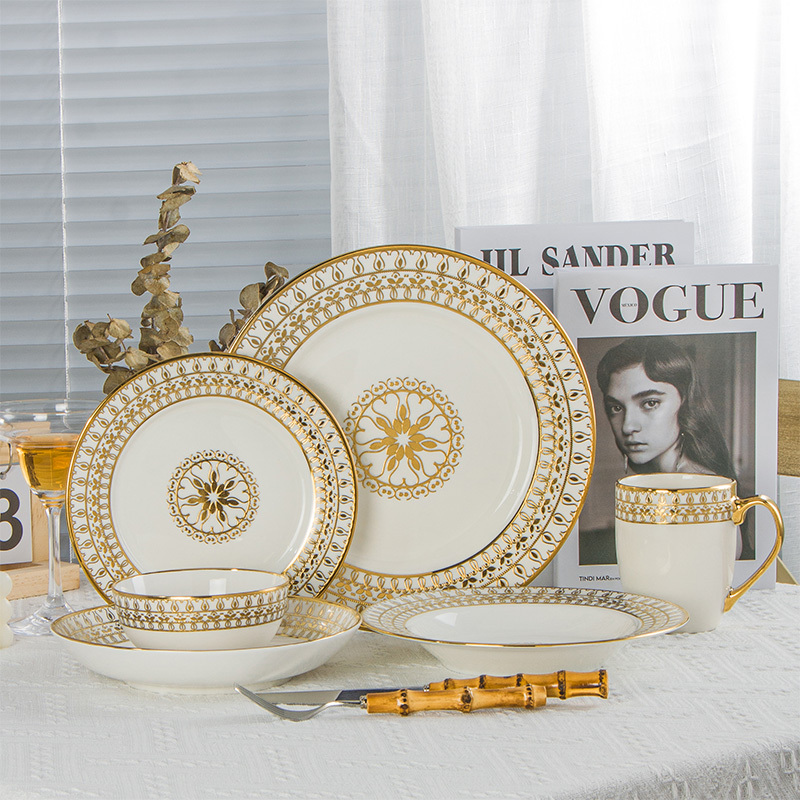 Middle Eastern Custom Gold Pattern Ceramic Dinnerware Set