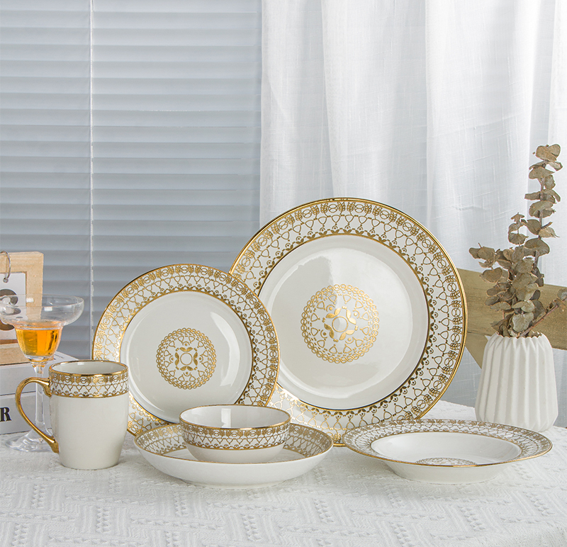 Middle Eastern Custom Gold Pattern Ceramic Dinnerware Set