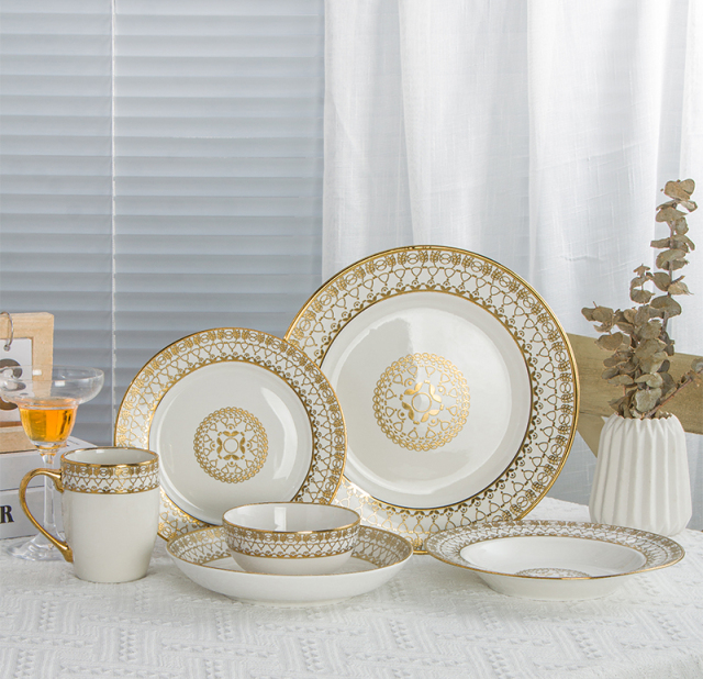 Middle Eastern Custom Gold Pattern Ceramic Dinnerware Set