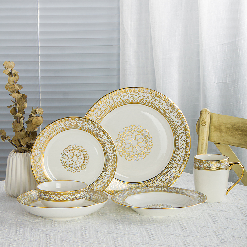 Middle Eastern Custom Gold Pattern Ceramic Dinnerware Set