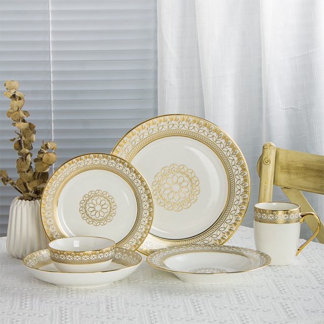 Middle Eastern Custom Gold Pattern Ceramic Dinnerware Set