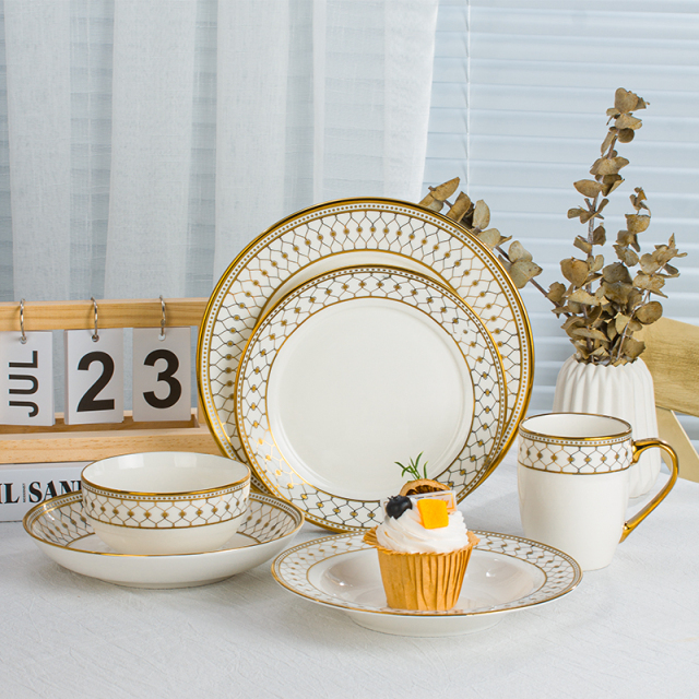 Middle Eastern Custom Gold Pattern Ceramic Dinnerware Set