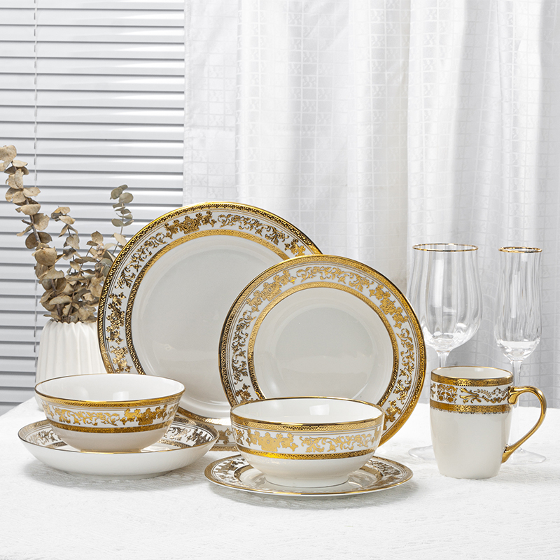 Middle Eastern Custom Gold Pattern Ceramic Dinnerware Set