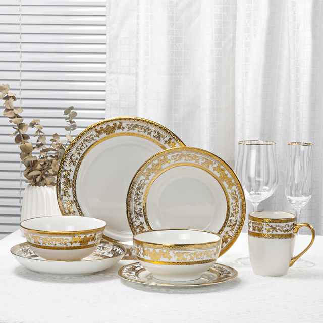 Middle Eastern Custom Gold Pattern Ceramic Dinnerware Set