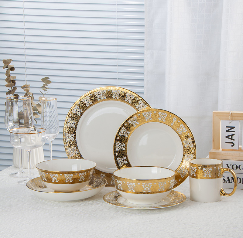 Middle Eastern Custom Gold Pattern Ceramic Dinnerware Set