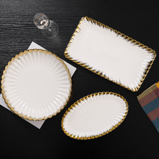 Custom Wedding Use Matte Gold Ceramic Dinner Plate