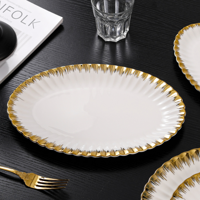 Custom Wedding Use Matte Gold Ceramic Dinner Plate