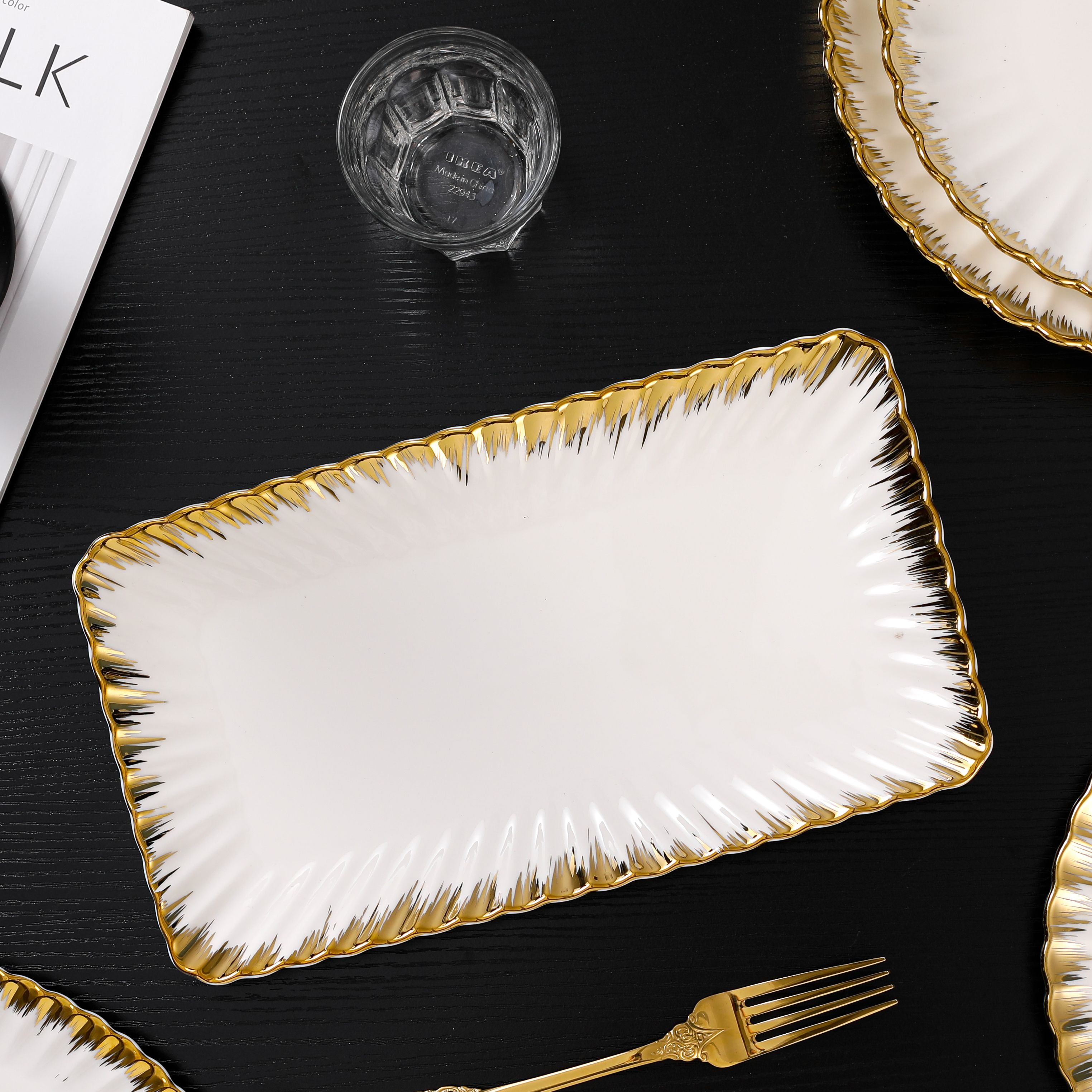 Custom Wedding Use Matte Gold Ceramic Dinner Plate