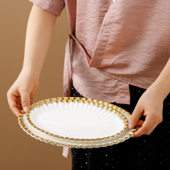 Custom Wedding Use Matte Gold Ceramic Dinner Plate