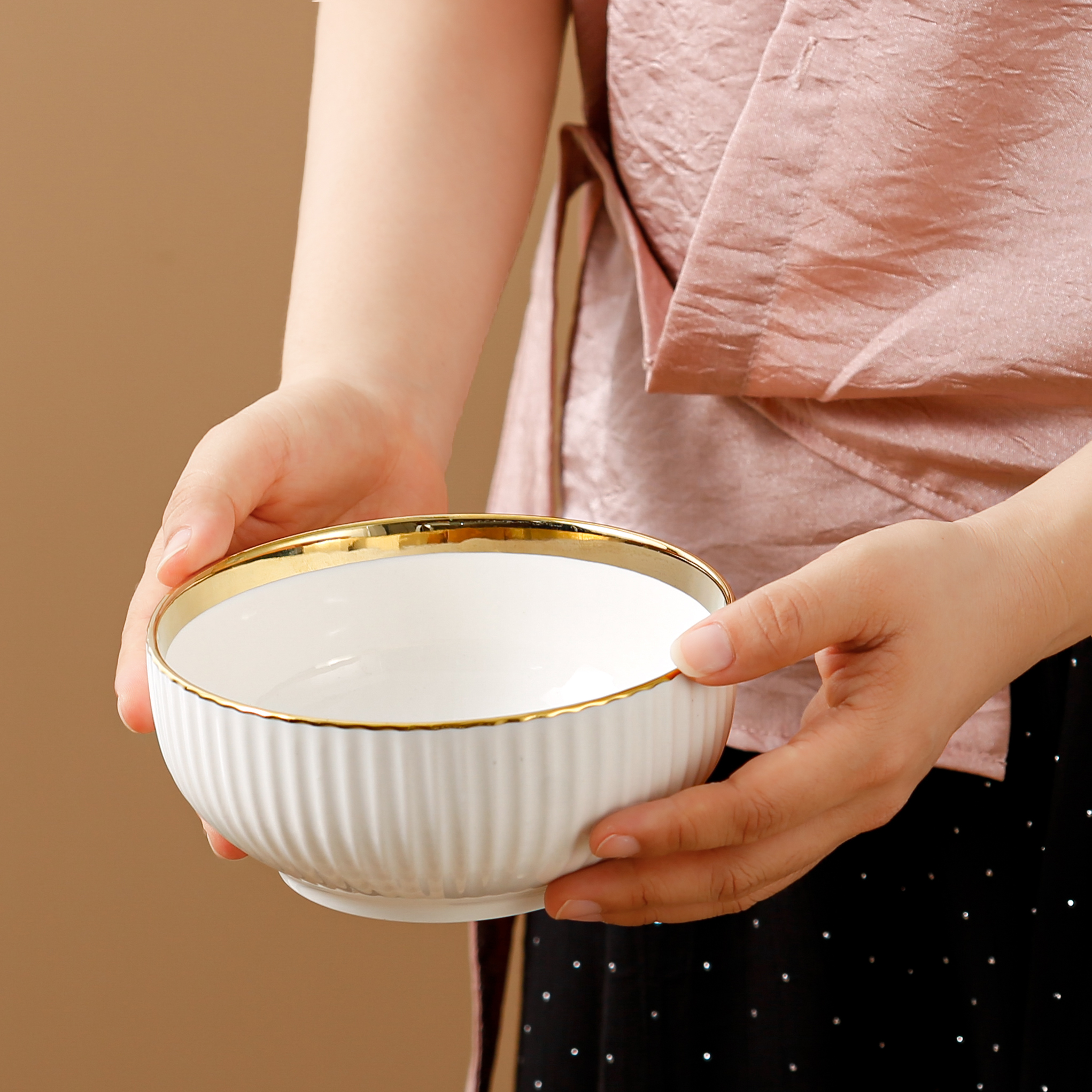 Custom 6pcs Wedding Use Matte Gold Ceramic Tableware Set