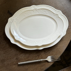 French embossed patterned ceramic dinner plate, vintage ceramic lace plate, ceramic plate, steak plate, dessert plate
