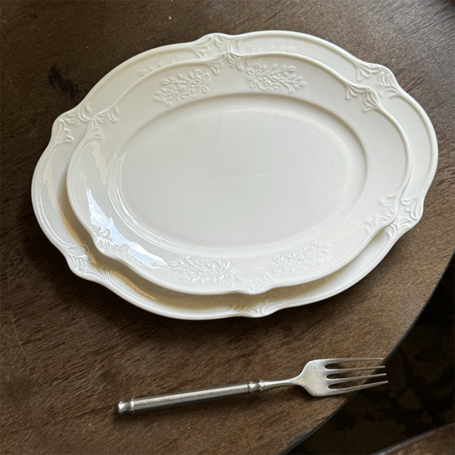 French embossed patterned ceramic dinner plate, vintage ceramic lace plate, ceramic plate, steak plate, dessert plate
