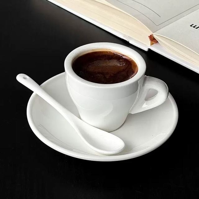 Elegant 80ml white ceramic espresso cup & saucer set