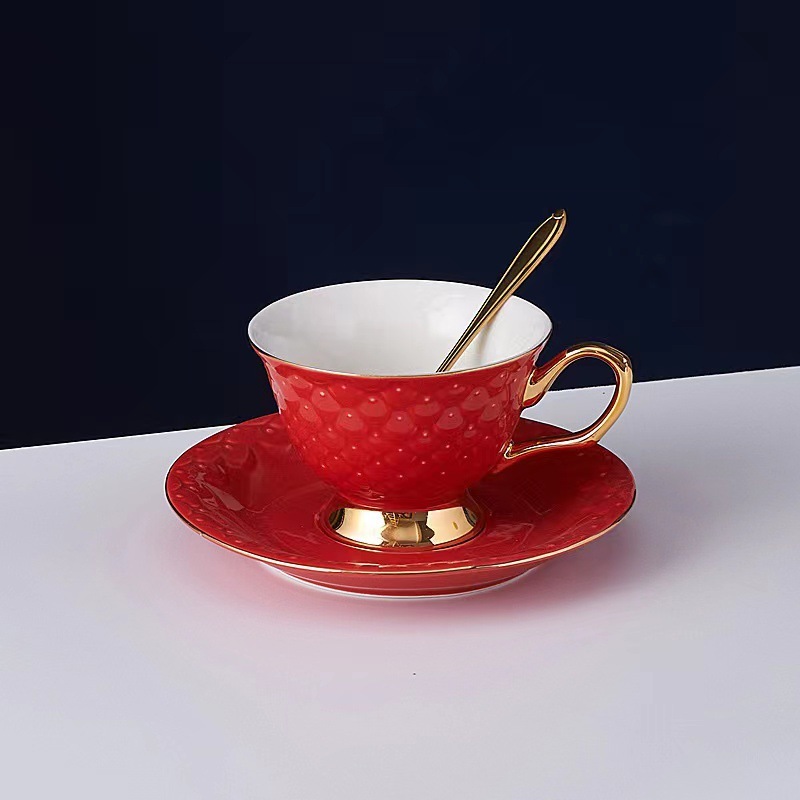 Elegant Mermaid Scale Ceramic Tea Cup Set with Gold Rim -Porcelain Cups and Saucers for Afternoon Tea
