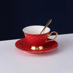 Elegant Mermaid Scale Ceramic Tea Cup Set with Gold Rim -Porcelain Cups and Saucers for Afternoon Tea
