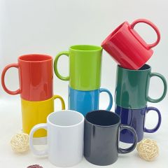 Multi-color ceramic coffee mugs with custom logo - yellow, green, red, black & white cups