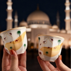 Arabic Turkish Greek Coffee Mirra Porcelain Cups with Holders Kava Gava (Gold)