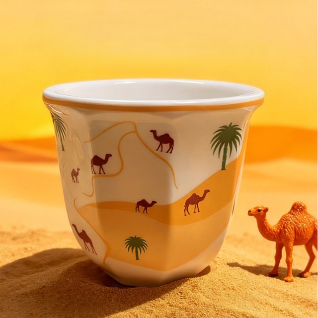 Arabic Turkish Greek Coffee Mirra Porcelain Cups with Holders Kava Gava (Gold)