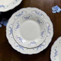 10 Inch Porcelain Dinner Plates Set of 4, Lace Dishes Set for Salad, Pasta, Soup, Dessert, Blue Roses