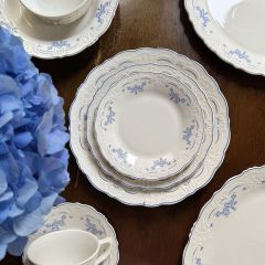 10 Inch Porcelain Dinner Plates Set of 4, Lace Dishes Set for Salad, Pasta, Soup, Dessert, Blue Roses