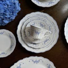 10 Inch Porcelain Dinner Plates Set of 4, Lace Dishes Set for Salad, Pasta, Soup, Dessert, Blue Roses