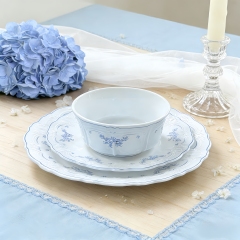10 Inch Porcelain Dinner Plates Set of 4, Lace Dishes Set for Salad, Pasta, Soup, Dessert, Blue Roses