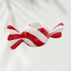 Red Ceramic Christmas Sweet Candle Holder Sugar Shape