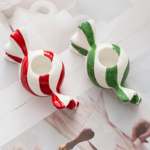 Red Ceramic Christmas Sweet Candle Holder Sugar Shape