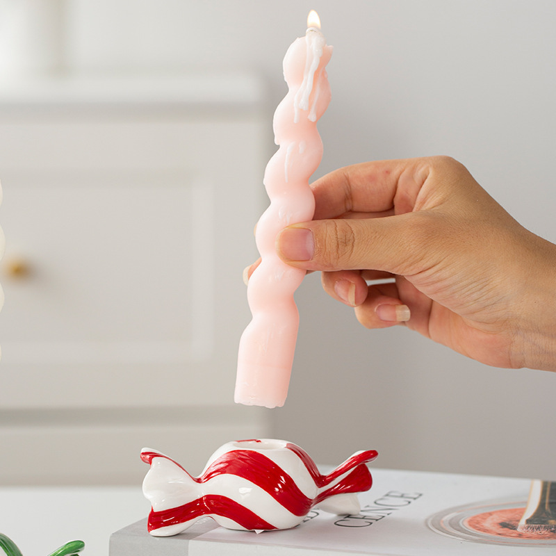 Red Ceramic Christmas Sweet Candle Holder Sugar Shape