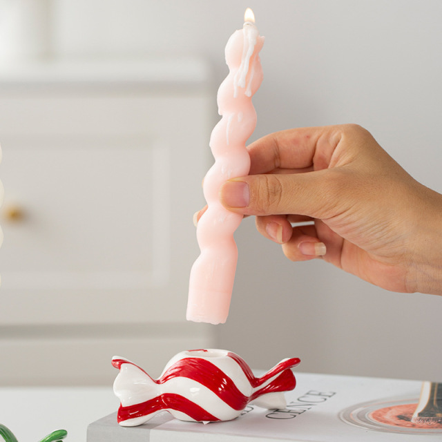 Red Ceramic Christmas Sweet Candle Holder Sugar Shape
