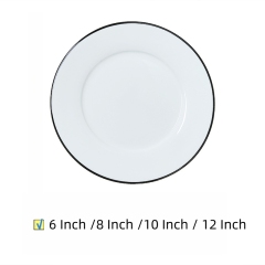 Black Ceramic Plates for Party Wedding Wihte Plates with Black Rim