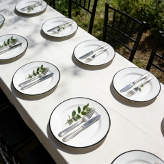 Black Ceramic Plates for Party Wedding Wihte Plates with Black Rim