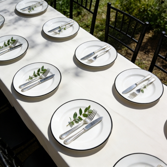 Black Ceramic Plates for Party Wedding Wihte Plates with Black Rim