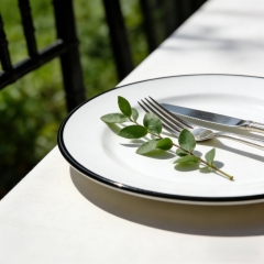 Black Ceramic Plates for Party Wedding Wihte Plates with Black Rim