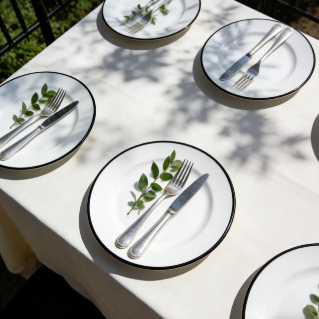 Black Ceramic Plates for Party Wedding Wihte Plates with Black Rim