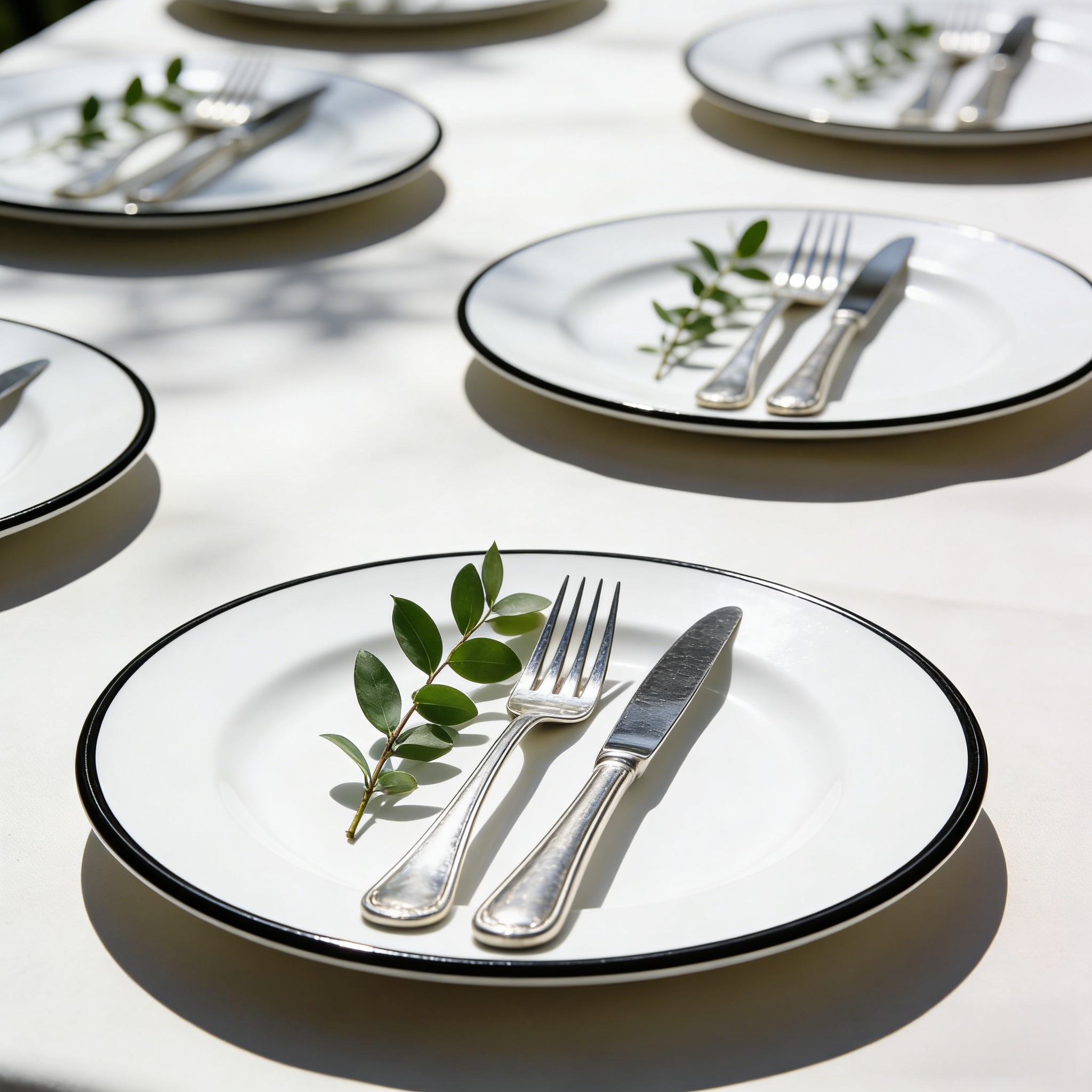 Black Ceramic Plates for Party Wedding Wihte Plates with Black Rim