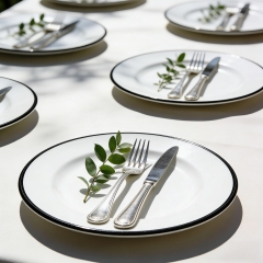 Black Ceramic Plates for Party Wedding Wihte Plates with Black Rim
