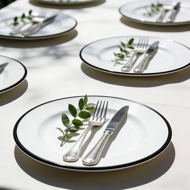 Black Ceramic Plates for Party Wedding Wihte Plates with Black Rim