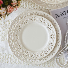 Vintage Carved White Ceramic Wedding Dinner Plates Set - Elegant Tableware for Wedding Reception & Banquet