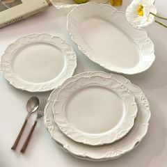 Elegant White Porcelain Wedding Dinnerware Set | Baroque Scalloped Plates & Serving Dishes for Bridal Reception