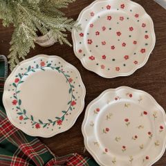 Pastel Floral Wedding Dinnerware Set | Scalloped Edge Bridal Reception Plates & Dishes