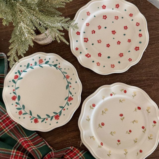 Pastel Floral Wedding Dinnerware Set | Scalloped Edge Bridal Reception Plates & Dishes