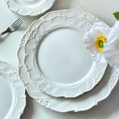 Elegant White Porcelain Wedding Dinnerware Set | Baroque Scalloped Plates & Serving Dishes for Bridal Reception