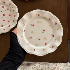 Pastel Floral Wedding Dinnerware Set | Scalloped Edge Bridal Reception Plates & Dishes