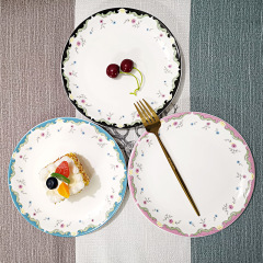 Whimsical Floral Wedding Appetizer Plates Set | Pastel Border Dessert Dishes with Gold Cutlery