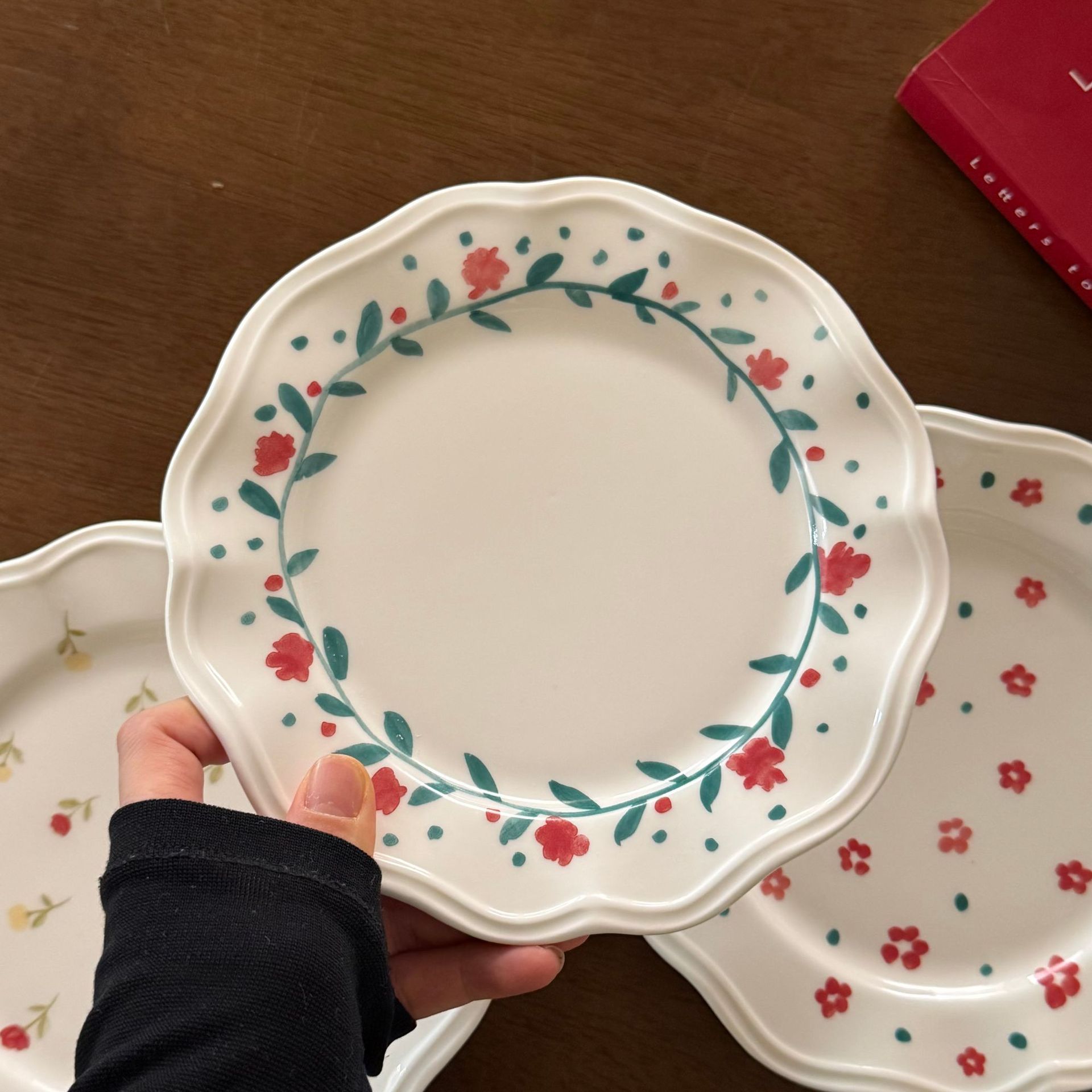 Pastel Floral Wedding Dinnerware Set | Scalloped Edge Bridal Reception Plates & Dishes