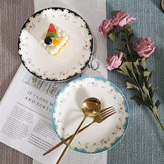 Whimsical Floral Wedding Appetizer Plates Set | Pastel Border Dessert Dishes with Gold Cutlery