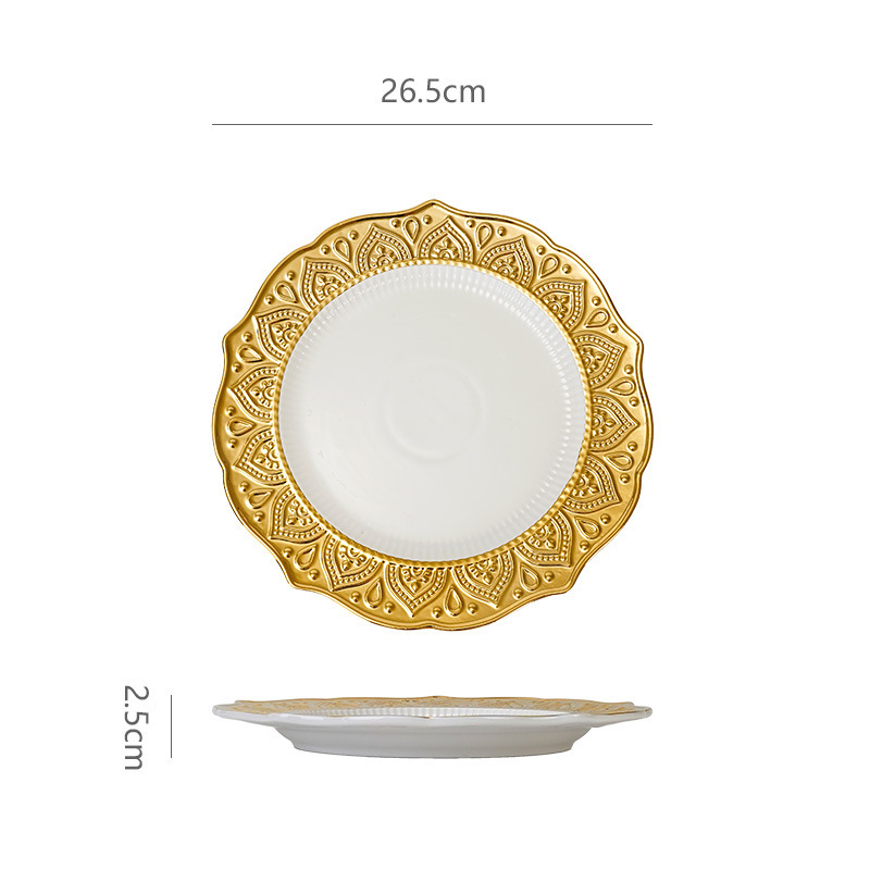Luxury Gold Embossed Wedding Dinnerware Set | Ornate Metallic Plates for Bridal Reception & Wedding Banquet