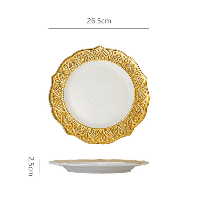 Luxury Gold Embossed Wedding Dinnerware Set | Ornate Metallic Plates for Bridal Reception & Wedding Banquet